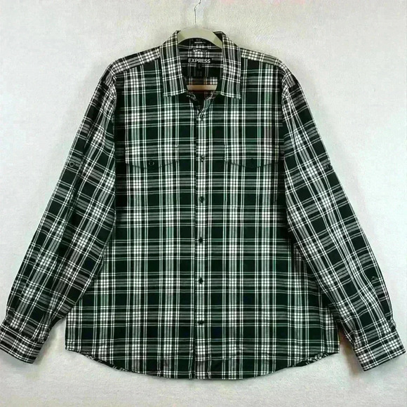 Express Men’s Button-Up Shirt Men’s XL Blue and White Long Sleeve - Picture 1 of 7